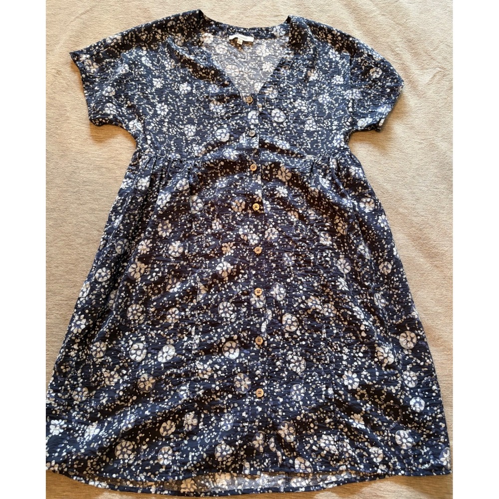 Madewell Womens Small Navy Blue White Floral Button Front V-Neck Mini Dress